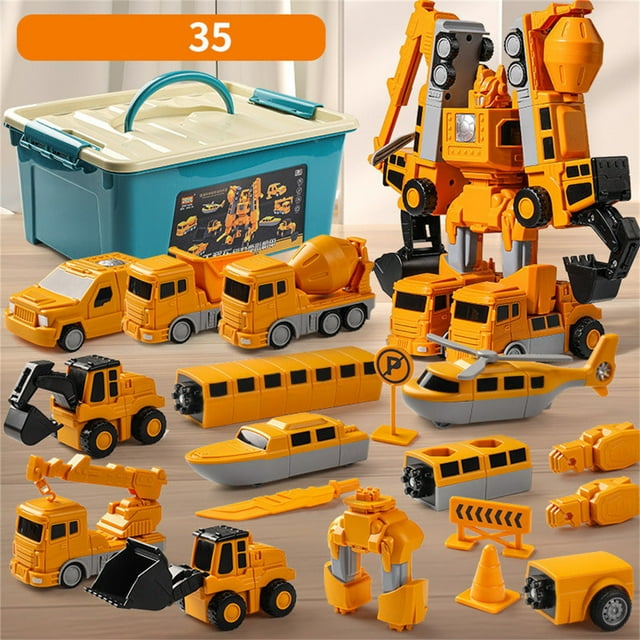 Magnetic Transformable Robot Car Building Set, 6-in-1 Engineering Vehicle STEM Toy with Storage Box, Educational Gift Ages 6+