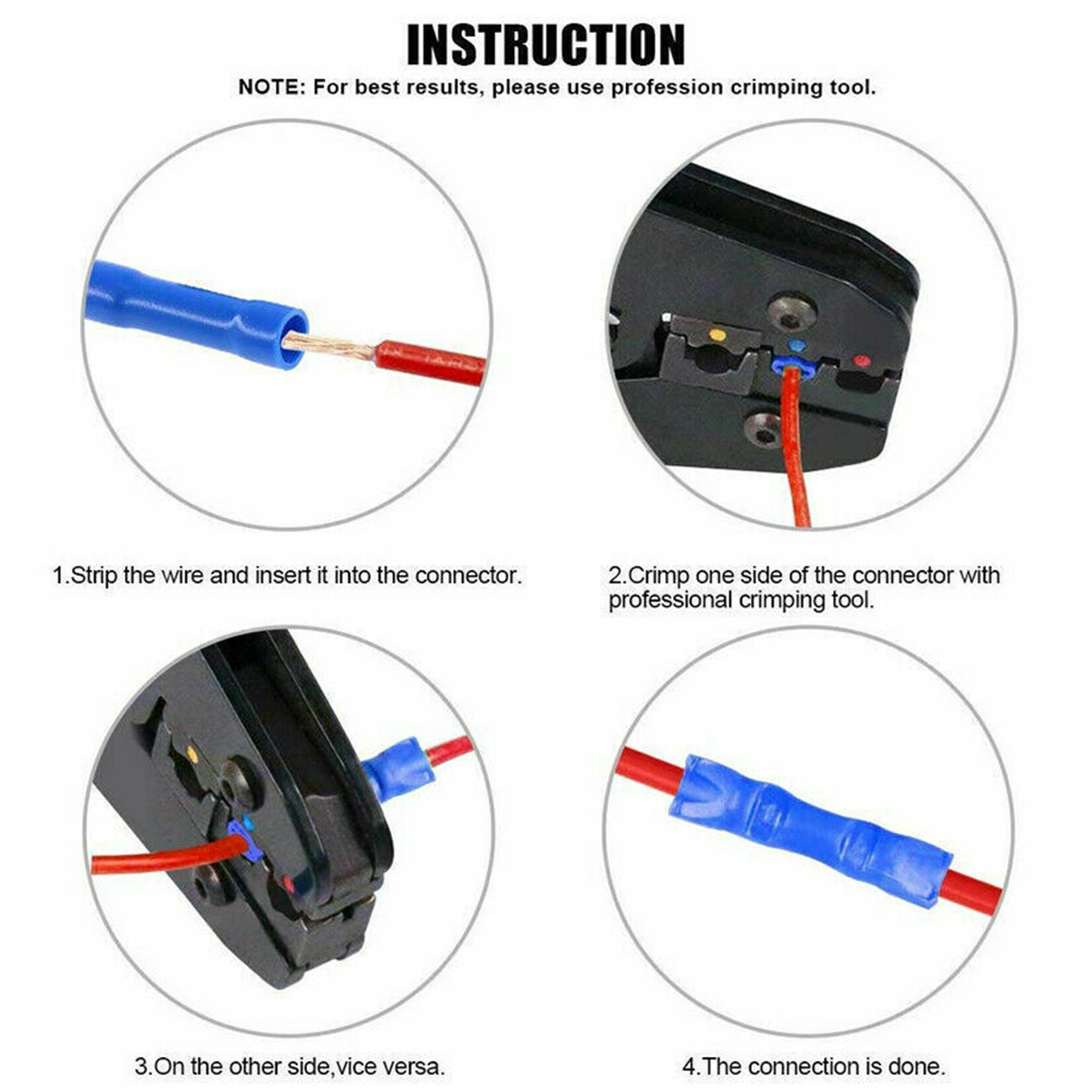200PCS Insulated Butt Connectors - Crimp Splice Terminals 22-10 AWG, Waterproof IP67, Heat Shrink Wire Connectors