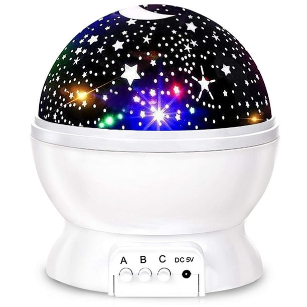 Night Light, 360-Degree Rotating Star Projector, Desk Lamp 4 LEDs 8 Colors  Changing with USB Cable, Best for Children Baby Bedroom and Party  Decorations - White 
