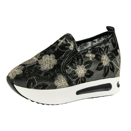 

DVKOVI Cute Work Shoes Women s Slip On Travel Soft Sole Comfortable Shoes Outdoor Flowers Mesh Fashion Breathable Shoes Platform Shoes for Women Black 41