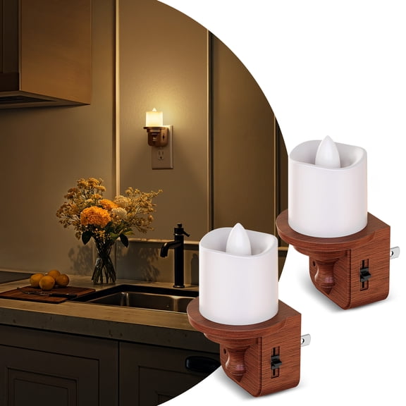 LOHASLED 2 Pcs Warm White 3000K Wood Grain Candle Night Light