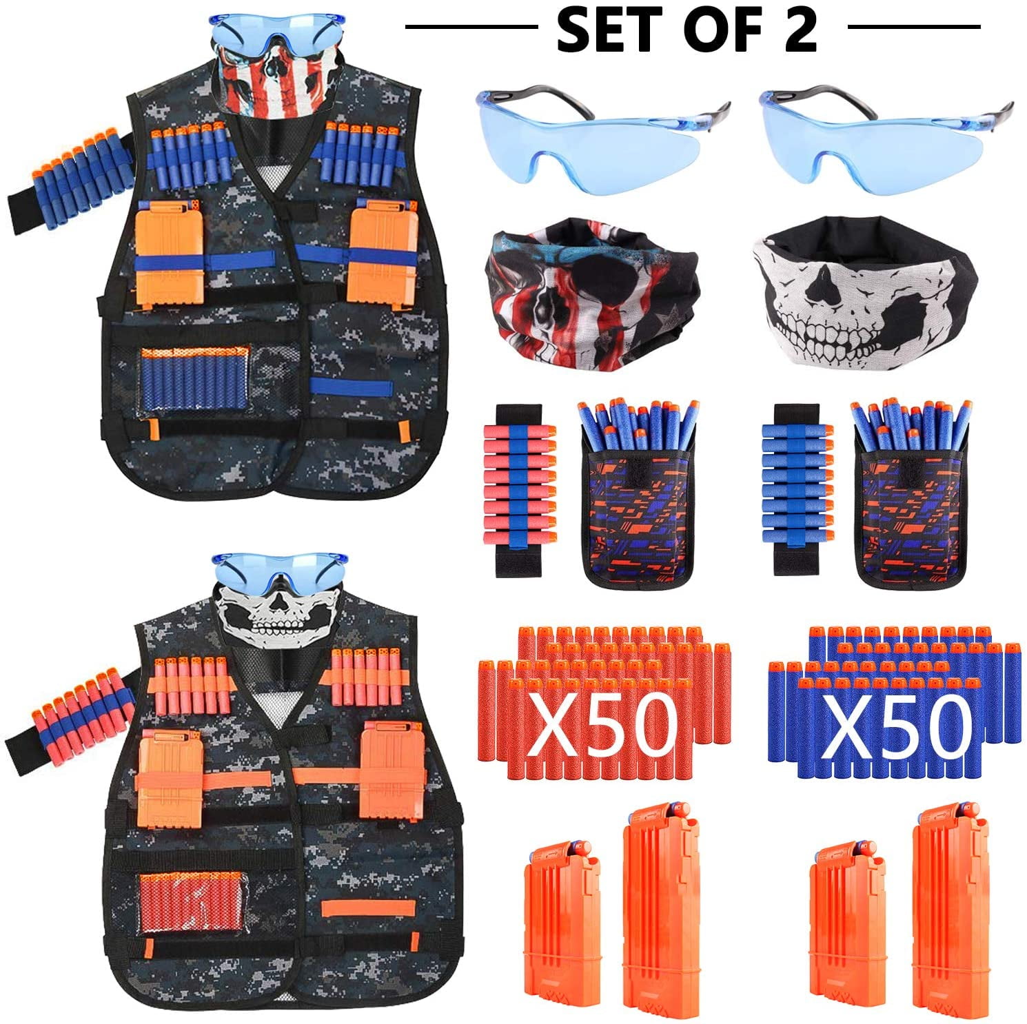 Tactical Vest Kit For Nerf Guns Boys Game Gun Strike Foam Darts Mask Glasses US 