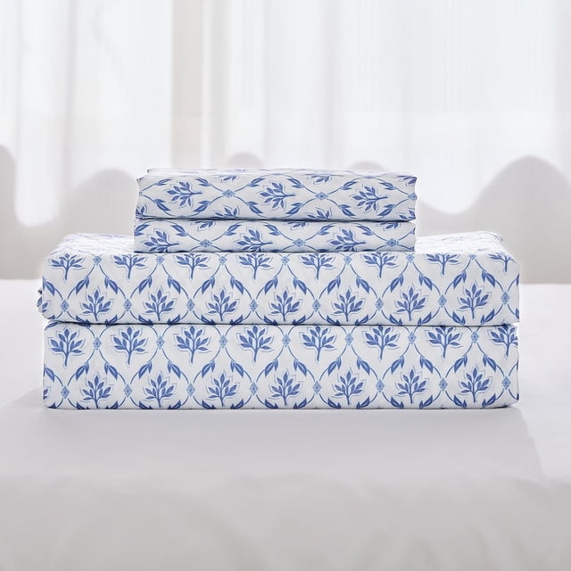 PC Deep Pocket Queen Sheet Set Fit Breathable Microfiber Soft Queen Size Sheet Set Hotel Style Bed Sheet Set for Women Men Flower