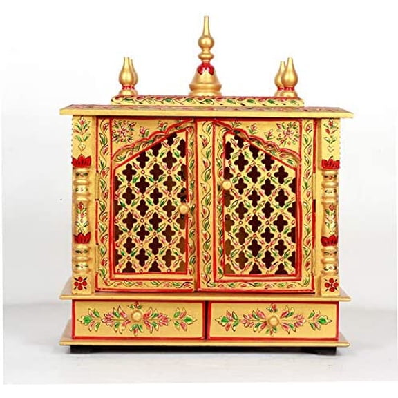 Home and Bazaar Rajasthani Ethnic Handcrafted Wooden Temple/Mandir/Pooja Ghar/Mandapam