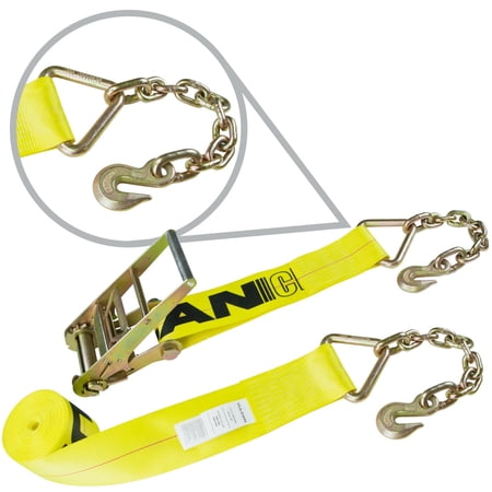 VULCAN Ratchet Strap with Chain Anchors - 4 Inch x 30 Foot - Classic Yellow - 5 400 Pound Safe Working Load