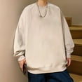 thumbnail image 4 of 12.3oz Men's Fleece Crewneck Sweatshirt Thick Loose fit Soft Basic Pullover Sweatshirt（Rice gray）, 4 of 5