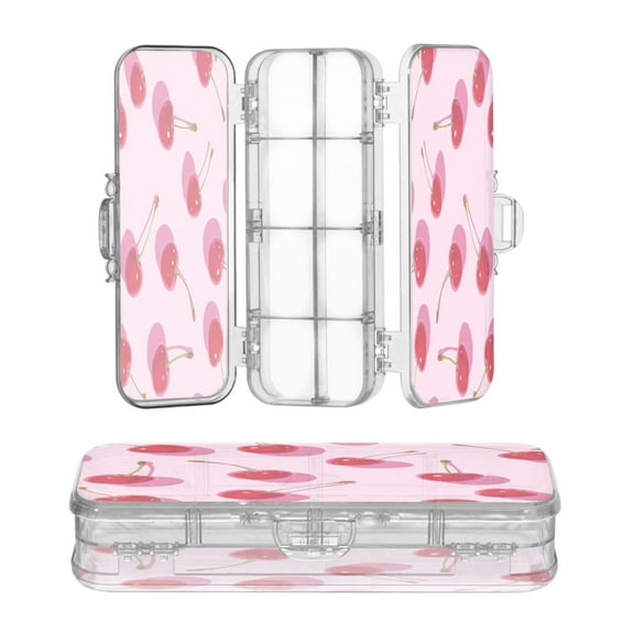 Plastic Pencil Box Large Capacity Pencil Boxes Clear Boxes with Snap-Tight Lid Stylish Office Supplies Storage Organizer Box Red Cherries