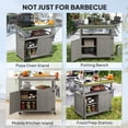thumbnail image 6 of Outsunny Outdoor Grill Cart w/ Wheels and Storage Cabinets, Solid Wood Outdoor Kitchen Island w/ Stainless Steel Top, Integrated Hole, Gray, 6 of 9
