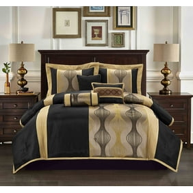 Nanshing Kath 7-Piece Luxury Bedding Comforter Set with Two BONUS Pillows, Queen, Gold