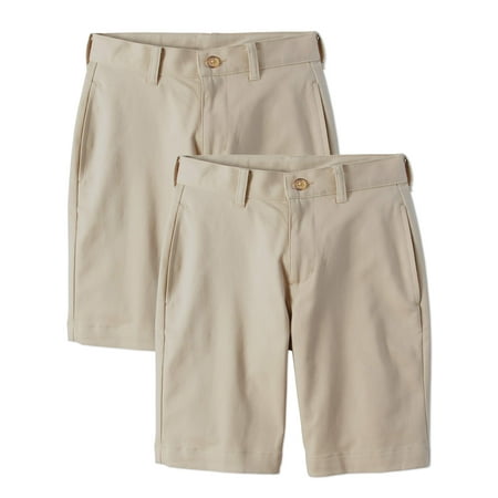 Wonder Nation School Uniform Super Soft Flat Front Shorts, 2-Pack Value Bundle (Little Boys & Big