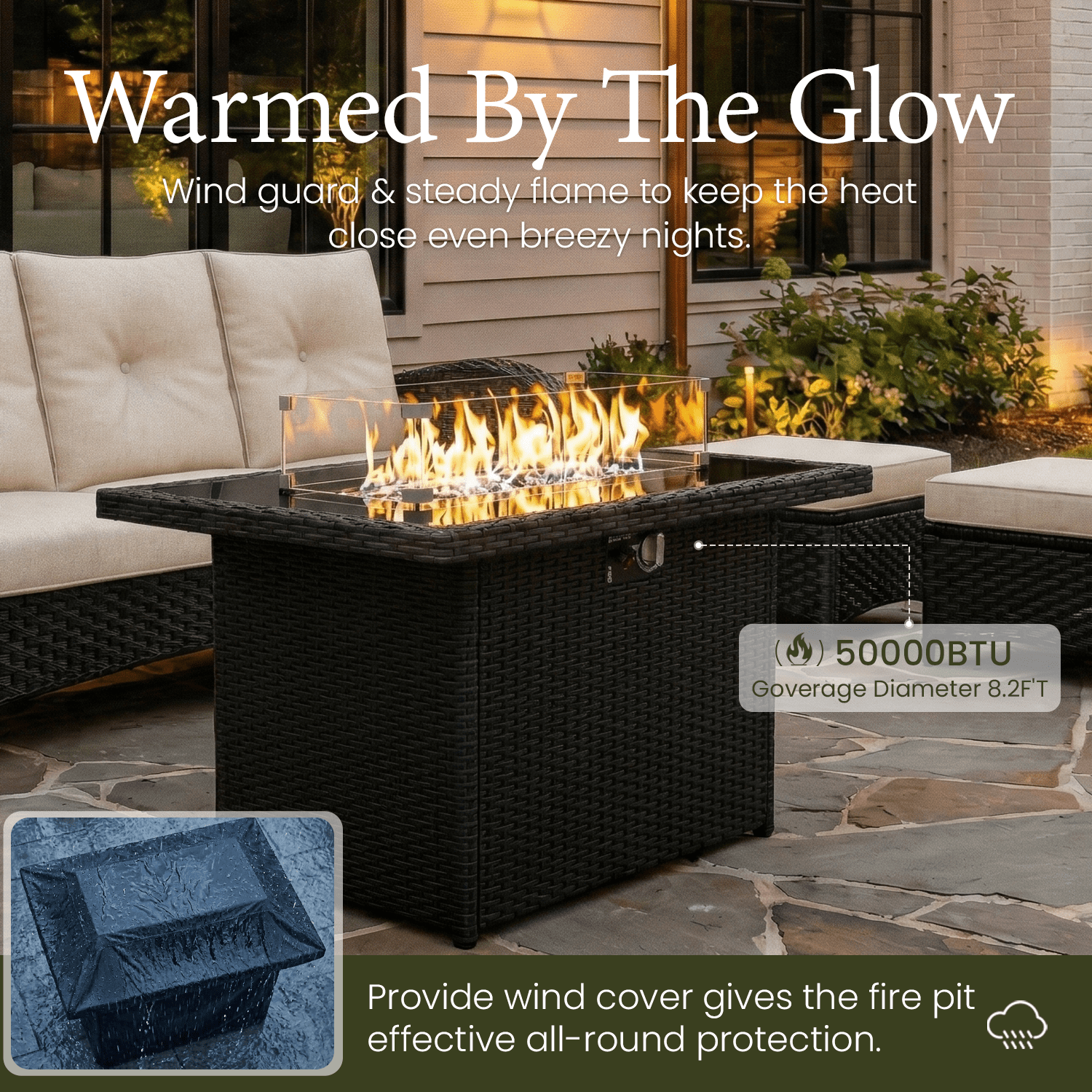 LayinSun 7 Pieces Patio Outdoor Conversation Set, Wicker Furniture Set with Swivel Chairs and Fire Pit Table 7-Seat
