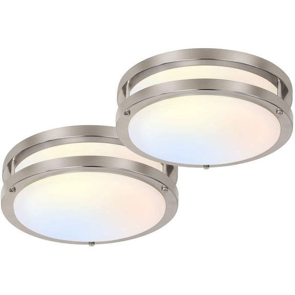 13 inch Flush Mount LED Ceiling Light Fixture, 2700K/3000K/3500K/4000K/5000K Adjustable Ceiling Lights, Brushed Nickel Saturn Dimmable Lighting for Bathroom Kitchen or Stairwell, ETL Listed - 2 Pack