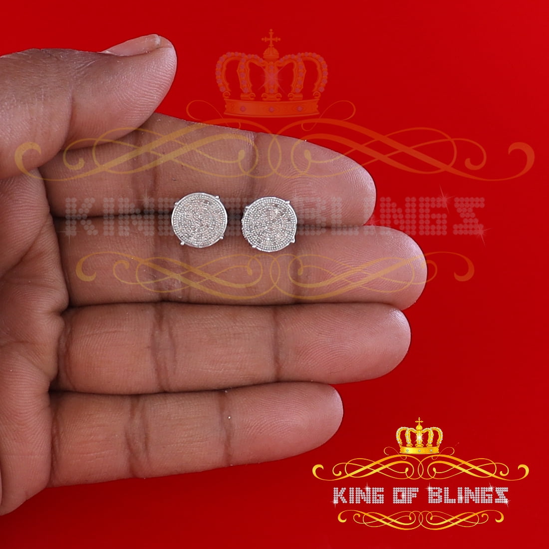 King of Bling's 925 Sterling Silver 0.30ct Diamond For Women's/ Men's White Stud Round Earrings