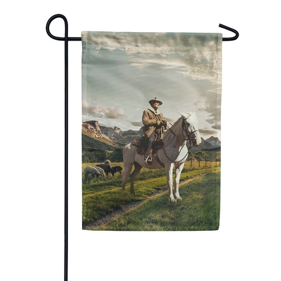 America Forever Cowboy Riding Horse Summer Garden Flag 12.5 x 18 inches Country Life Farm Animal Brown Horse Hat Boots Double Sided Seasonal Yard Outdoor Decorative Rustic Garden Flag