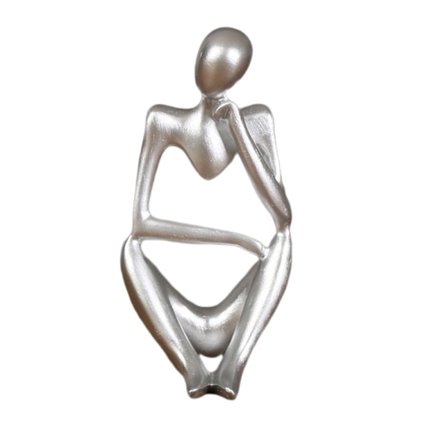 Escultura de pensador de resina plateada, artesanía, estatua hueca moderna, figura decorativa 13x9cm