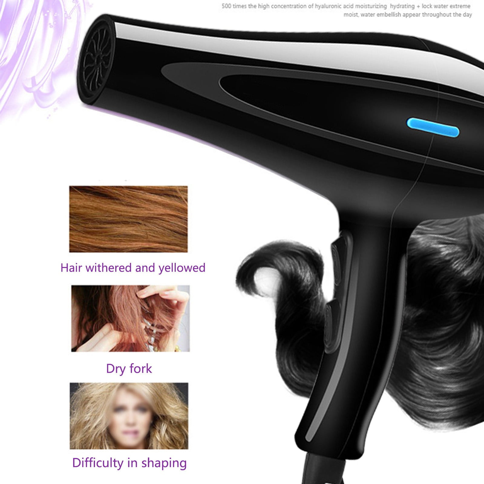 Hair Dryer 110V | Professional Salon Blow Dryer with 5 Heat Settings & DC Motor | Fast Drying | Concentrator Attachment | ABS Material | Black, Purple, Red, Hot Pink | 1000W | 27x25cm