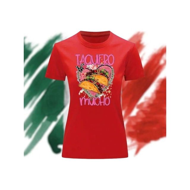 Playera Blusa Impresion De Taquero Mucho Fiestas Patrias Mexico Septiembre Independencia Color Rojo Talla Grande Marca Emil SaEs
