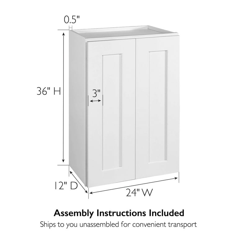 Brookings Plywood Ready to Assemble Shaker 24x36x12 in. 2-Door Wall Kitchen Cabinet in White Brookings Plywood Ready to Assemble Shaker 24x36x12 in. 2-Door Wall Kitchen Cabinet in White