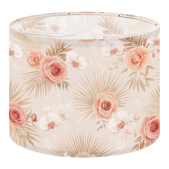 Linen Drum Lampshades Soft Pink Floral Roses Orchids Palm Leaves 13"x13"x10" Light Shade for Table Lamps Floor Lamp Shades Lampshade Replacement Assembly Required