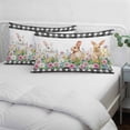 thumbnail image 3 of Easter Bunny Pillow Covers, Linen Long Throw Pillow Case, Spring Daisy Flowers Rabbits Buffalo Plaid Holiday Pillow Protector Decorative Cushion Cover for Living Room/Bedroom 20" x 36", 3 of 8