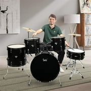 SALE CLEARANCE Glarry Full Size Adult Drum Set 5-Piece Black with Bass Drum, two Tom Drum, Snare Drum, Floor Tom, 16 Ride Cymbal, 14 Hi-hat Cymbals, Stool, Drum Pedal, Sticks