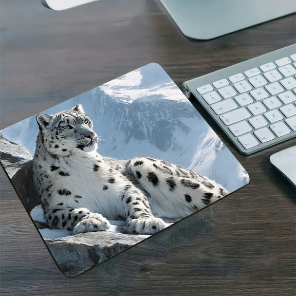 RKSupls Snow Leopard Mountain Diatom Mud Mouse Pad, Personalized Hard Desk Mat with Non-Slip Base, Fast Drying Washable Premium Mousepad for Gaming and Office,30*25cm