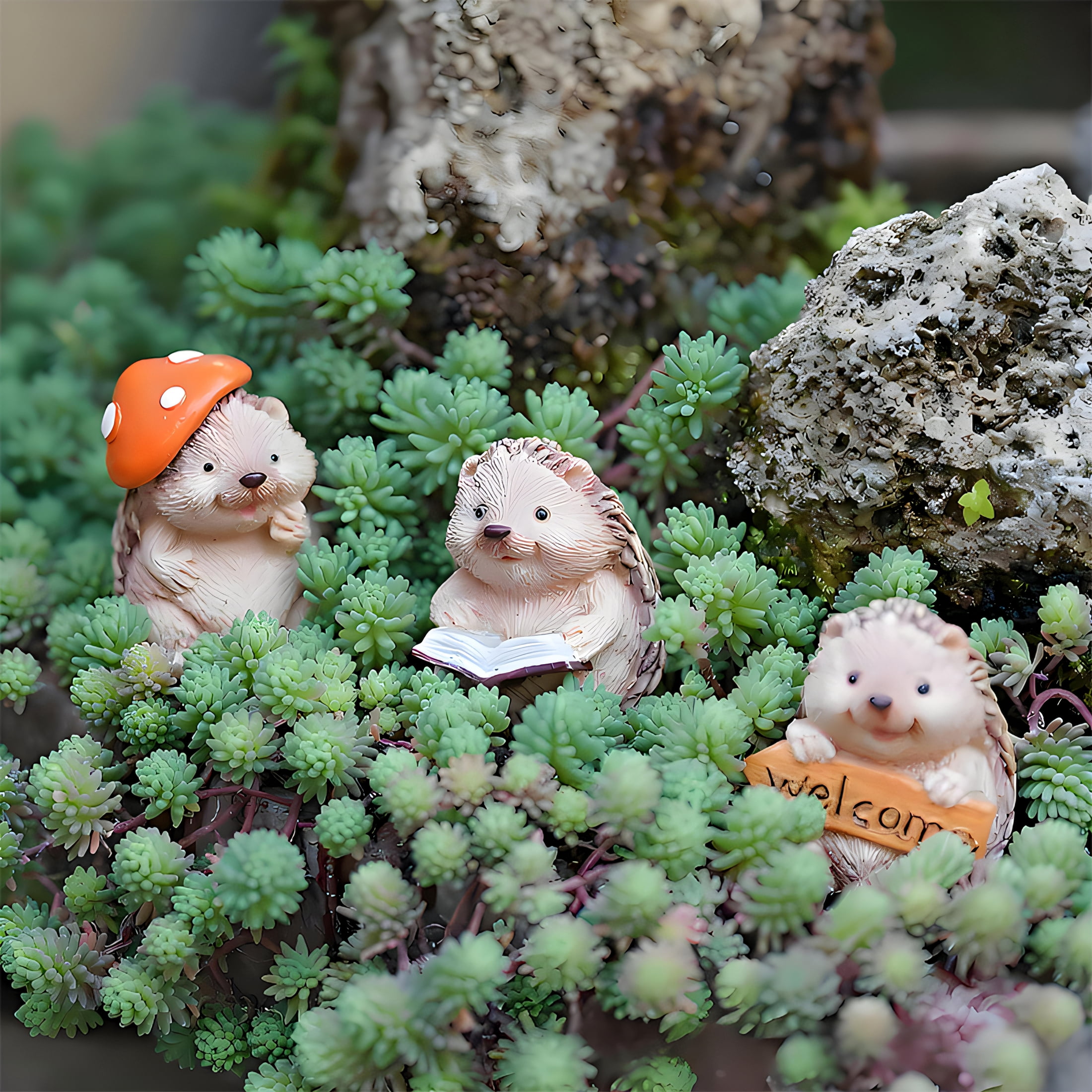 ICERUN 3Pcs Garden Statues,Resin Rabbit Sculpture Yard Decor,Fade Resistant Garden Statues for Outside,Style2