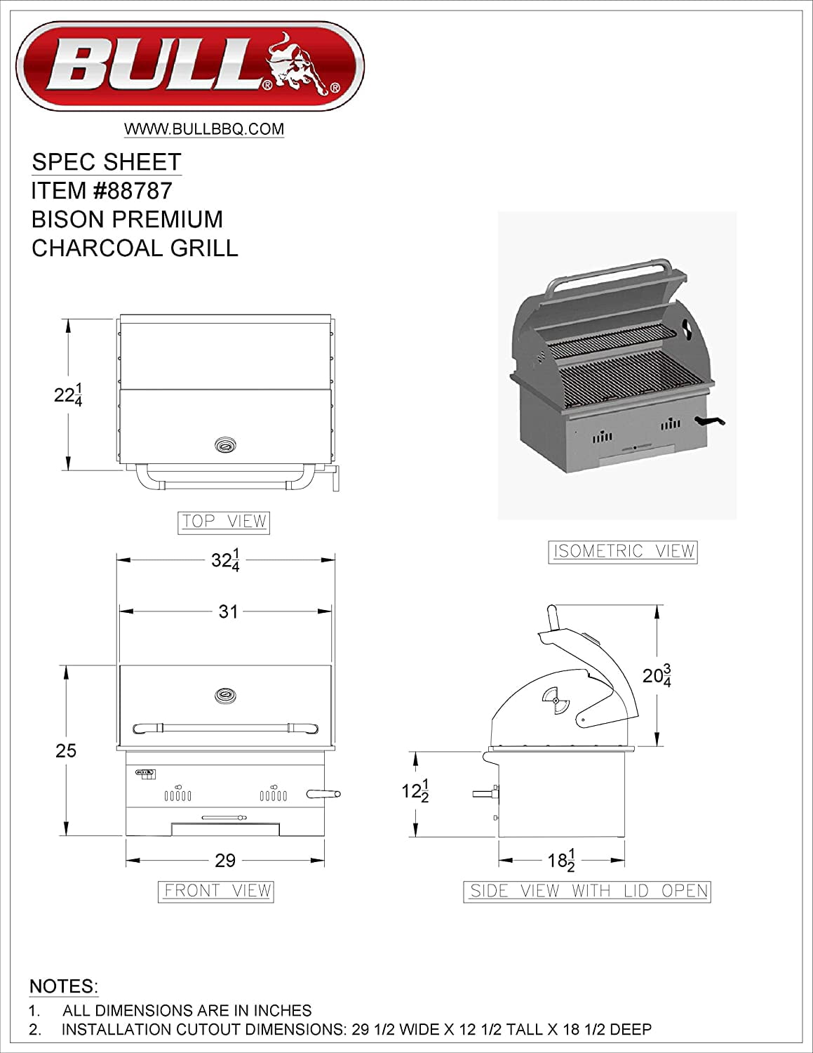 Bull Outdoor Products 210 Square Inch Rack Stainless Steel Bison Charcoal Grill