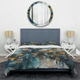 thumbnail image 3 of Designart "Captivating Liquid Ink in Blue and Gold" Abstract Marble Bedding Covert Set - Modern Blue Abstract Bed Set With 2 Shams, 3 of 6