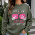 thumbnail image 3 of Breast Cancer Awareness Shirt, Check Your Pumpkins Sweatshirt, Pink Ribbon Halloween Hoodie and T-Shirt, October Support Gift for Women, 3 of 9