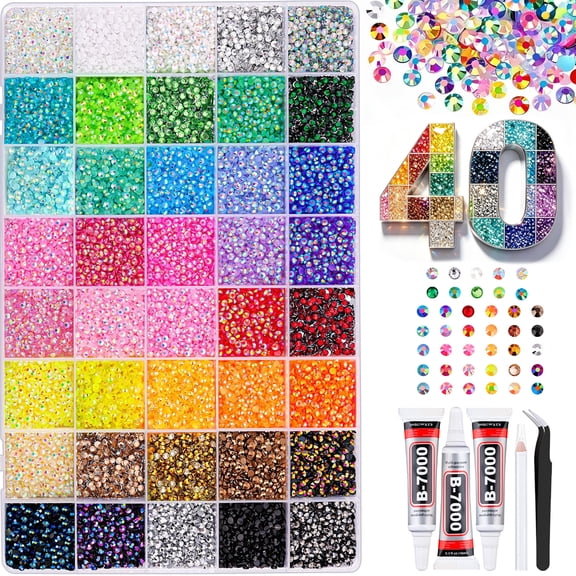 Bedazzler Kit with Rhinestones, 40,000 Pcs Jelly Gems, 40 Colors 3mm Flatback, 3 B7000 Glue for Diamond Art, Crafts, Shoes and Nail Art