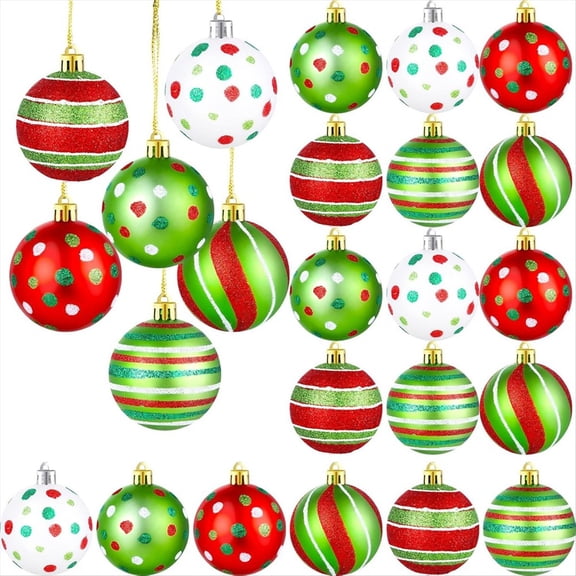 24 Pcs Christmas Tree Ball Ornaments 2.4 Inch Glittering Plastic Hanging Decorations for Xmas Decor,24 x Christmas Tree Ball Ornaments