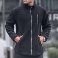 thumbnail image 3 of Men Polar Fleece Jacket Stand-Up Collar Long Sleeve Zipper Fly Coat with Pockets Solid Color Loose Fit Winter Outwear, 3 of 8