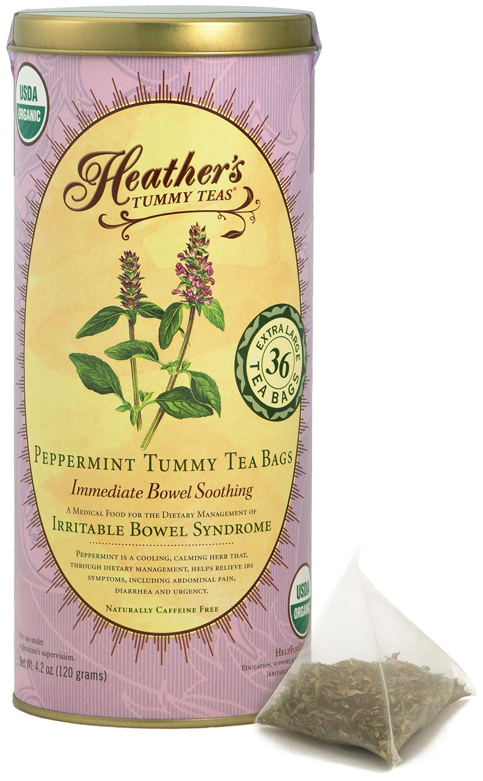 Heather's Tummy Teas Organic Peppermint Tea for IBS, 36 Jumbo Teabags