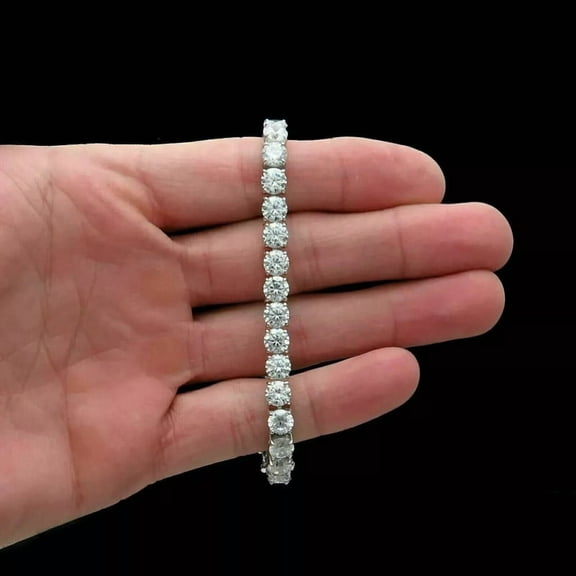 9 Ct Round-Cut Lab Created 5 MM Diamond Men's Tennis Bracelet 14K White Gold Plated 8'' 925 Sterling Silver
