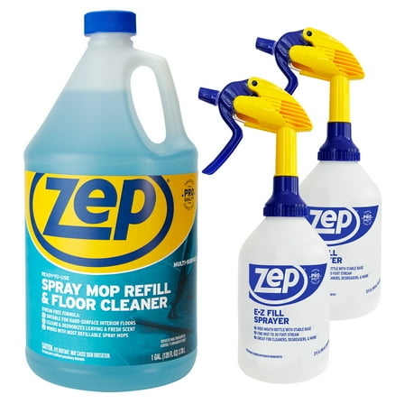 Zep Spray Mop Refill & Floor Cleaner – Streak-Free Shine for Hard Floors – 1 Gallon with Zep E-Z Fill Sprayer 2-Pack – Bundle