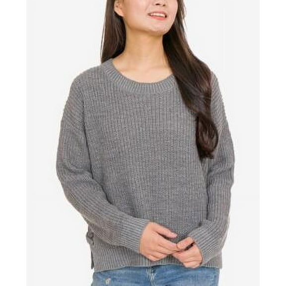 MSRP $44 Hippie Rose Juniors' Crew-Neck Side-Lace-Up Sweater Gray Size Large