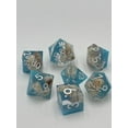 thumbnail image 1 of TEG - 7 Blue & Clear w/ White Shell Polyhedral Dice, 1 of 1