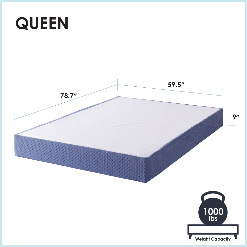 Mellow 9" Box Spring, Heavy Duty Steel, Easy Assembly, Navy, Queen