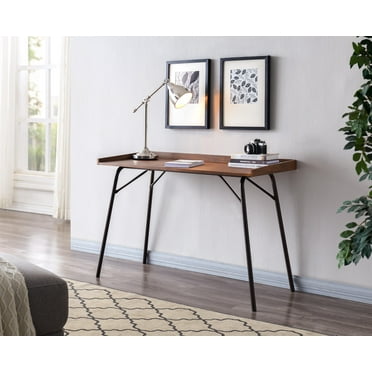 Fusion Home Office Writing Computer Desk, Walnut Wood & Bronze Metal