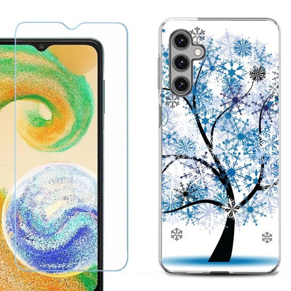 OneToughShield ® Compatible with Samsung Galaxy S24  S24 Plus, Shockproof Fashion Phone Case, with Tempered Glass Screen Protector - Snowflakes Tree