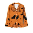 thumbnail image 4 of QIUOMBBP Woman Pajamas Sets Long Sleeve Button Sleepwear Tops and Pants Lounge Set Halloween Funny Graphic Print 2 Piece Outfits, Orange, XL, 4 of 6
