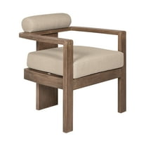 Relic Outdoor Patio Dining Chair in Eucalyptus Wood with Taupe Cushions