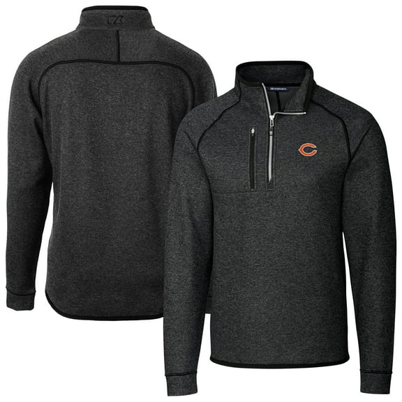Men's Cutter & Buck Heather Charcoal Chicago Bears Big & Tall Mainsail Sweater-Knit Raglan Half-Zip Jacket