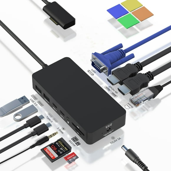 Microsoft Surface Dock with Triple Display Dual HDMI +VGA, 12-in-1 Surface Docking Station for Surface Pro 11/10/9/8/X/7/6/5/4/3, Surface Laptop 6/5/4/3/2/1, Surface Lap