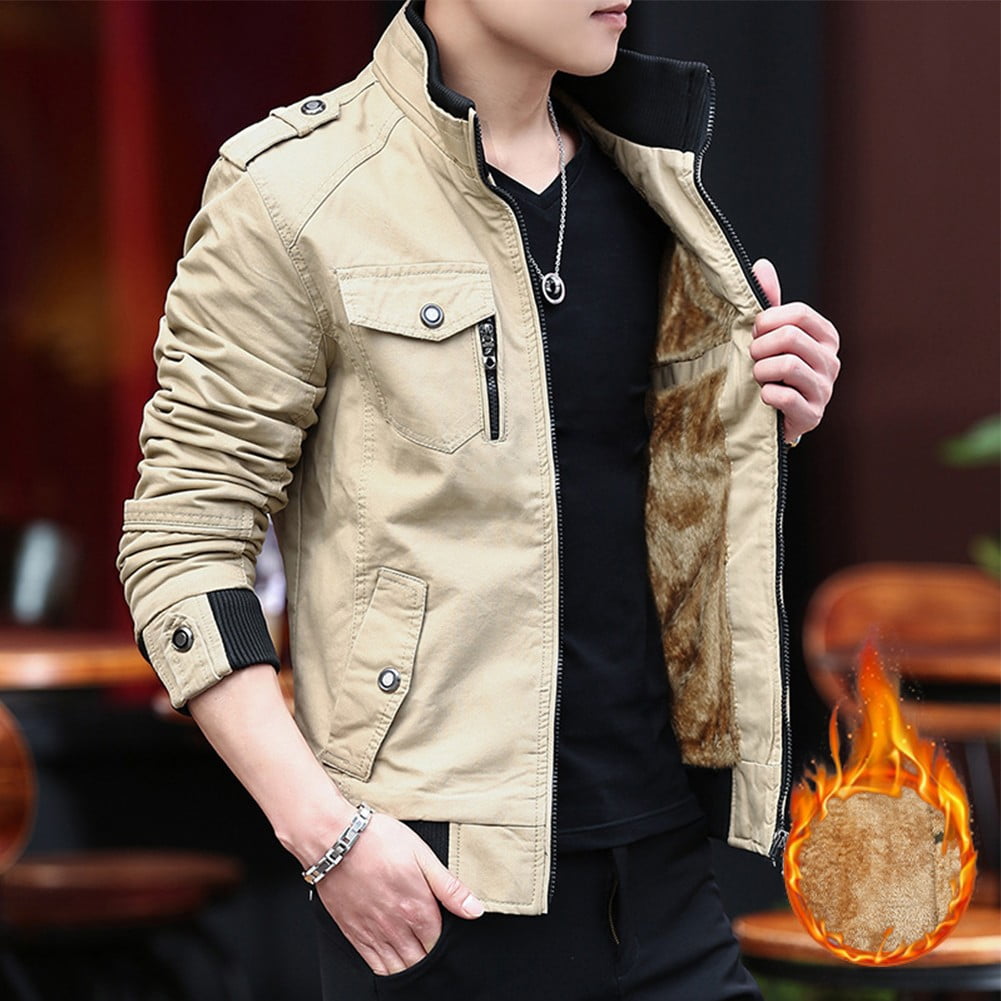 Mens Military Bomber Jacket Army Cargo Casual Cotton Work Coats Thick  Outerwear