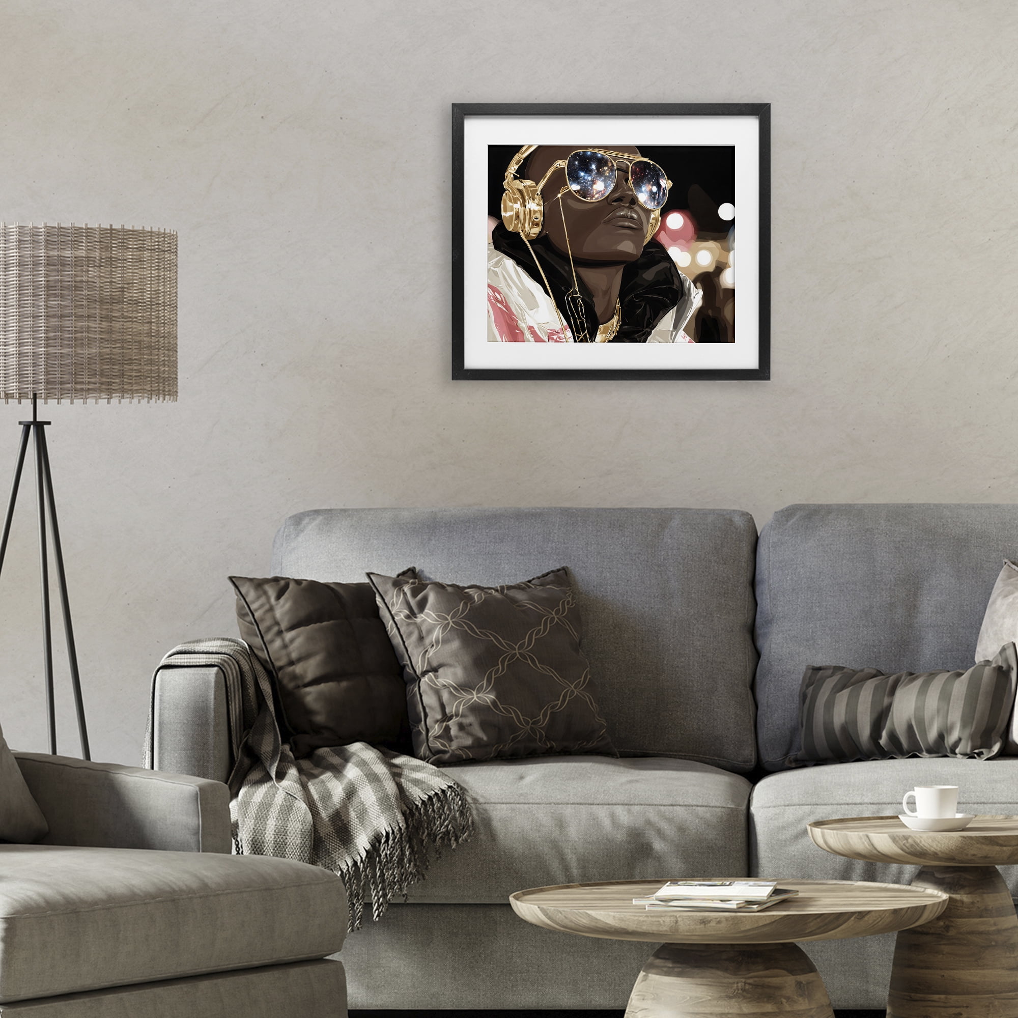 Stupell Industries Starry Eyed Shades with Headphones Black Framed Print Under Glass, design by Franklyn Gregory