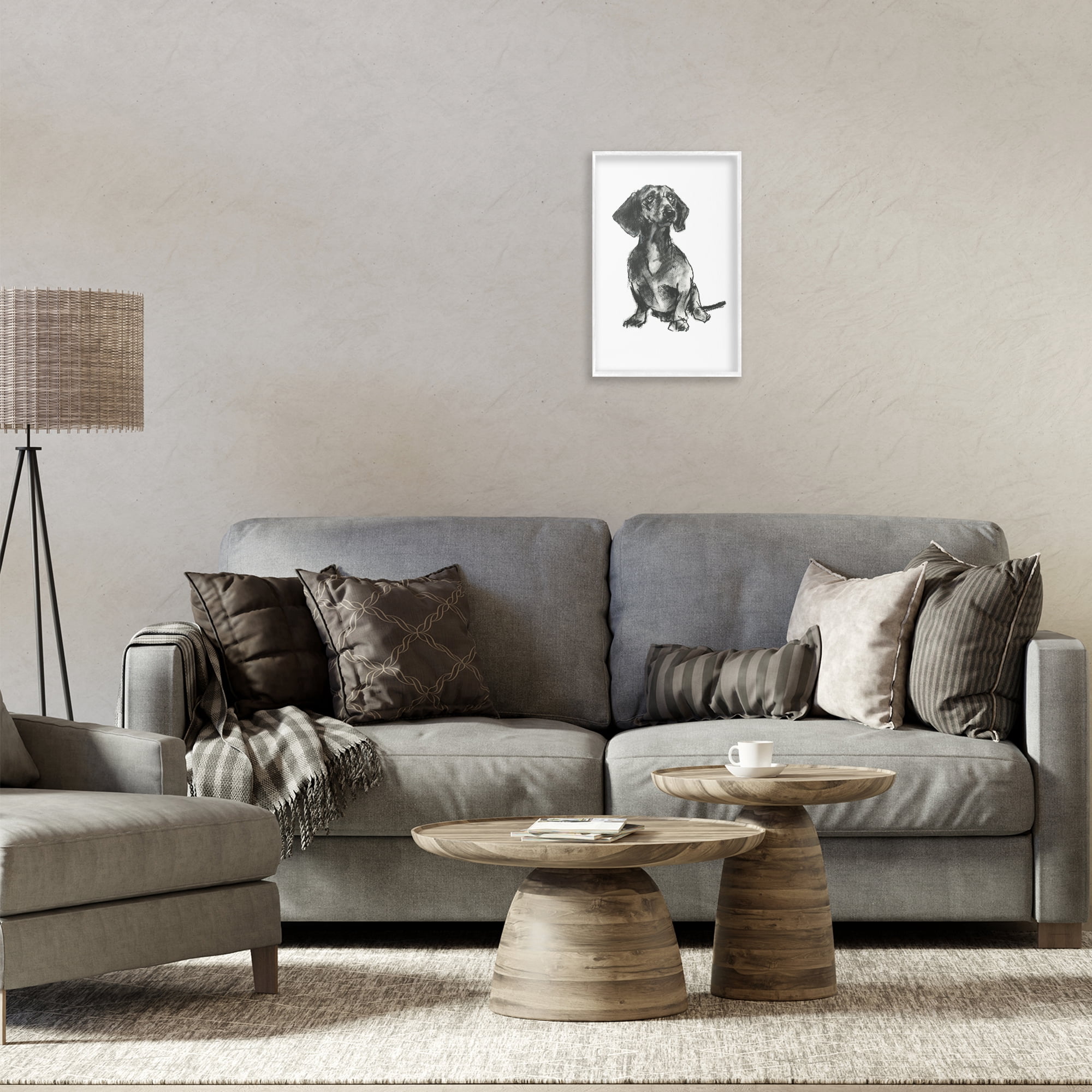 Stupell Industries Dachshund Sitting Drawing Animals & Insects Drawing White Framed Art Print Wall Art, 12 x 18