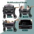 thumbnail image 3 of Funyard, Expedition Wagon Stroller for 2 Kids, Double Stroller with 5-Point Safety Harness, Adjustable Canopy & Handlebar, Snack Tray, All-Terrain Wheels, Lightweight Fold, Grey, 3 of 9