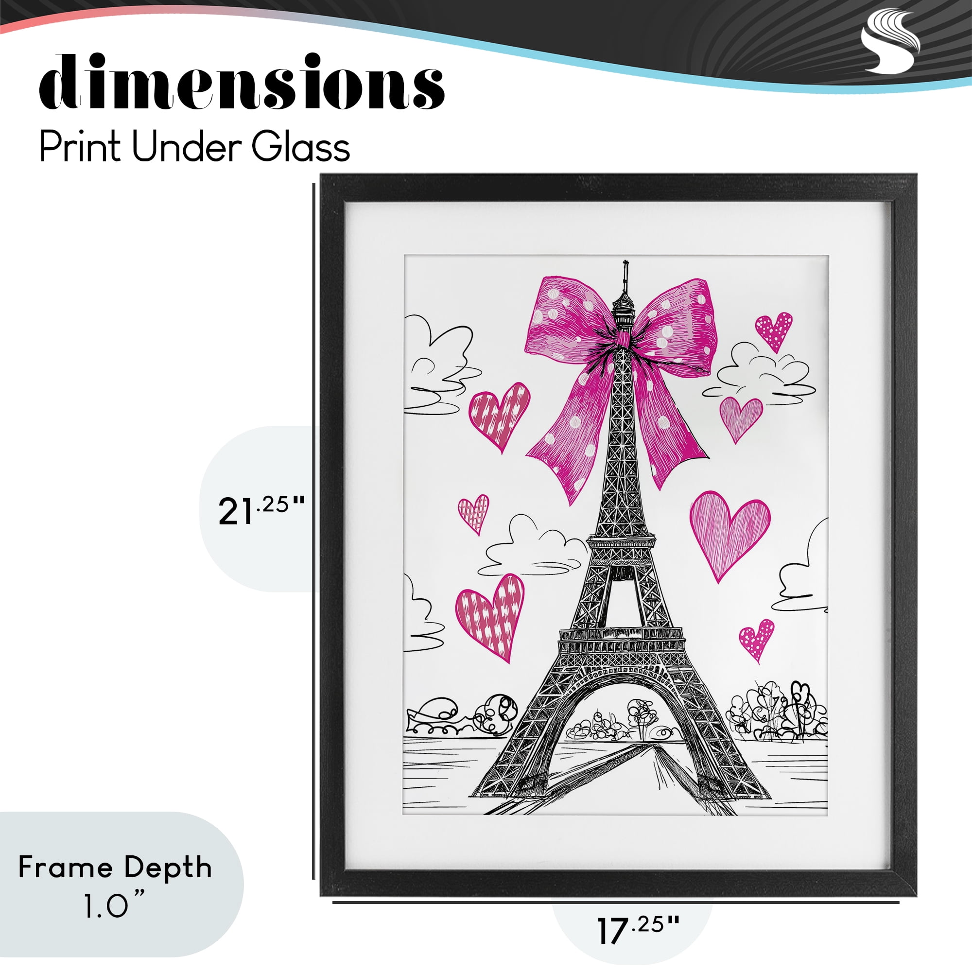 Stupell Industries Heart Patterned Eiffel Tower Black Framed Print Under Glass, design by Jess Stempel